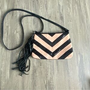 Pink and Black Crossbody Sequin Purse Zip Closure Black Hardware